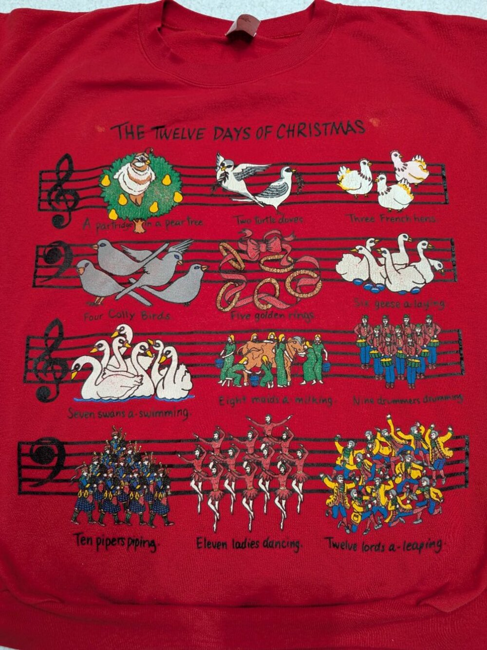 Vintage 90s Christmas Sweatshirt 12 Days Red USA Made